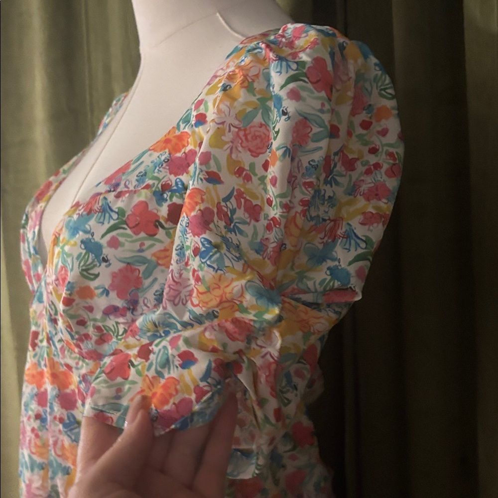 For Love And Lemons Floral Mini Dress with Puff Sleeves, L - Picture 5 of 12